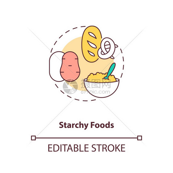 Starchy食品产概念图标健康的母乳喂养饮食避免向儿童提供不健康的食品有细线插图矢量孤立大纲RGB彩色绘图可编辑的中风星光食品图片