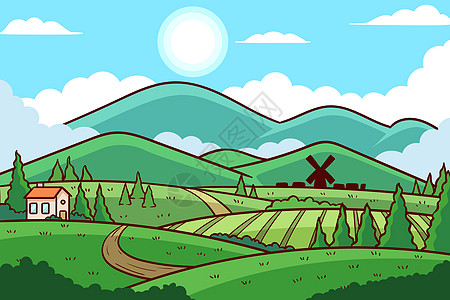 美丽乡村封面插画