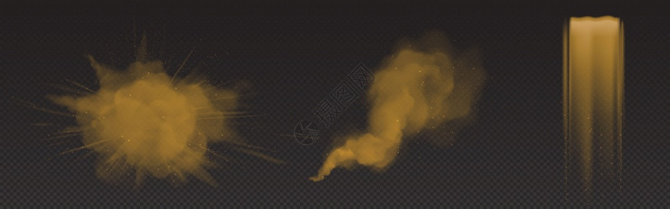 蒸煮粉尘的爆炸和流动沙尘落下其发光粒子被隔绝在透明背景上矢量现实的粉末喷发和云层粉尘倾注的动力效应褐尘的爆炸和流动沙尘落下插画