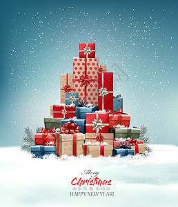 复活节圣诞背景树由彩色礼品盒和物制成矢量插图图片