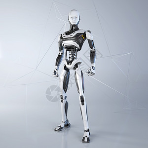 机器人和在浅灰色背景上装扮3D插图图片
