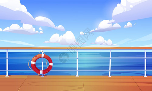 游船甲板海景蓝色天矢量插图图片
