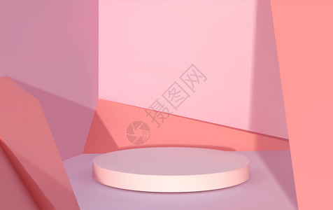 摘要讲台现实的3D圆桌平台产品广告的空位带有阴影覆盖效应和装饰墙壁建造的现代舞台粉色的矢量空白展示阴影覆盖效应和装饰墙建造的舞台图片