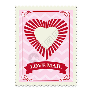 设置情人节日邮票明信片收藏邮件封情人节日邮票明信片心爱邮复古董矢量孤立图片