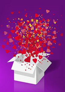 开放的礼品盒爆炸红苍蝇心和情人节快乐的彩礼盒爆炸开放的礼品盒爆炸红苍心和情人节快乐的彩礼盒爆炸图片