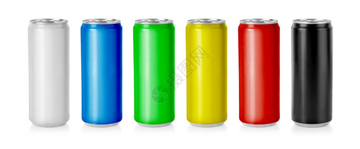 彩色金属铝饮料罐50毫升供设计用的模拟板白色背景上孤立的图片