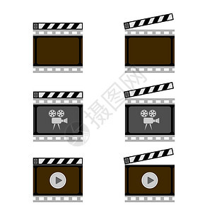 白色背景上孤立的一套用棍棒隔开的电影图标白色背景上孤立的一套用棍棒隔开的电影图标图片
