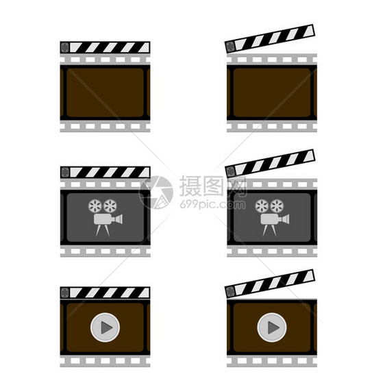 白色背景上孤立的一套用棍棒隔开的电影图标白色背景上孤立的一套用棍棒隔开的电影图标图片