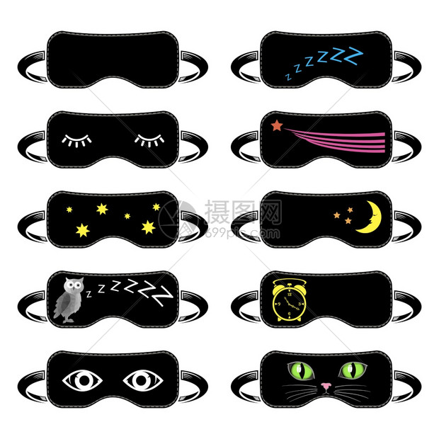 白背景上的黑色眼罩卡通图