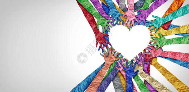 团结多样和伙伴关系是一组不同的人心之手他们相互连接在一起形成个支持象征表达团队精神和结背景图片