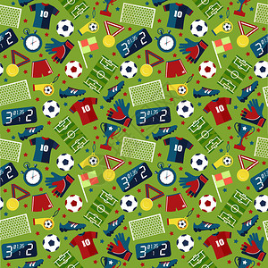 矢量平板无缝纹理型运动足球绿色背景图片