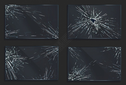矩形状清晰的丙烯或双玻璃框架有崩溃的纹理抓痕并打破现实的三维矢量