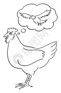 矢量卡通说明鸡或母做梦思考像鹰一样飞行的矢量卡通说明图片