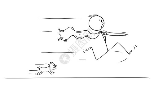 被小狗追赶的超级英雄卡通矢量插画图片素材