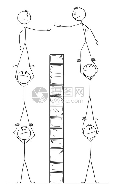 矢量卡通插图说明作为商业团队合克服通信障碍的两组商人或男子图片