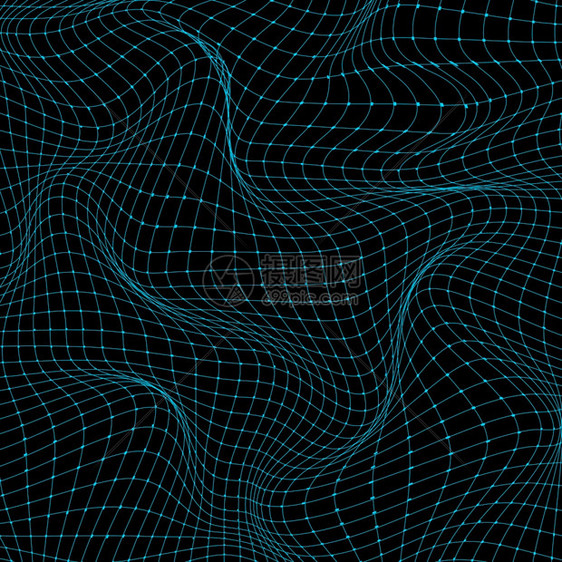 3D科技概念蓝色网格卷状波背景和纹理矢量插图图片