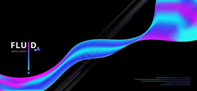抽象流体梯度形状在黑色背景上流动有文字空间矢量插图图片