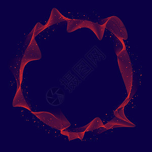 黑色背景颗粒阵列的红色动态圆形波线技术数字爆炸概念矢量插图图片