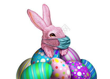 复活节兔子面罩和春季健康作为节标志兔子和装饰鸡蛋戴医疗面罩外科部保护作为3D成份图片
