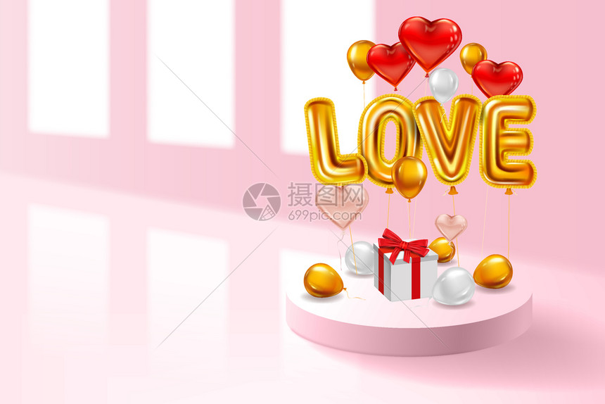 爱金属花球现实的盒式礼物内华丽的心形飞金球爱红色属花气球箱式礼物飞金球派对装饰贺卡图片