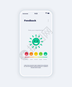 移动反馈应用程序带表情和绪分级的机载屏幕上智能手机客户审查应用程序与多色愤怒和兴奋的微笑者隔离接口矢量现代UI模板反馈移动应用程图片
