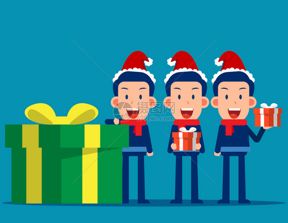 快乐的商人和礼物盒圣诞快乐和新年的概念图片
