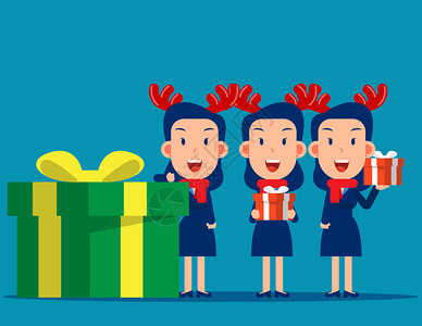 快乐的商人和礼物盒圣诞快乐和新年的概念图片