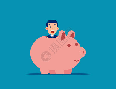 小猪银行的可爱商人业金融概念卡通风格的矢量插图图片