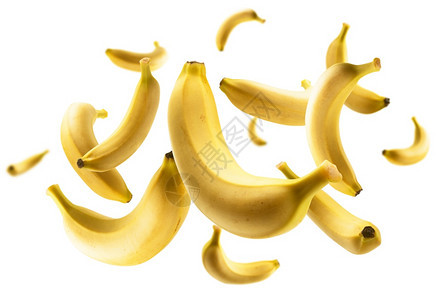 黄色香蕉在白背景上悬浮图片