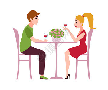 约会喝红酒的男女卡通矢量插画图片