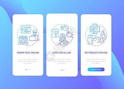 本地实验室结果通过3步图形指示带有RGB颜色插图的UI矢量模板实验室测试带有概念的移动应用程序屏幕上命令步骤图片