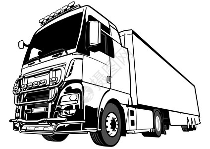 抹布画黑色和白lorrybigrig卡车插画