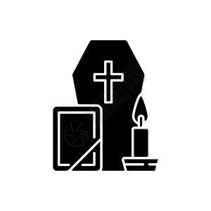 丧葬黑色淋巴图标亲属的棺材宗教仪式纪念宗教白色空间的西尔胡埃符号矢量孤立图丧葬黑色胶片图标图片