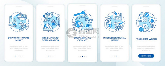 包含概念的移动应用程序页面屏幕上的气候正义类别通过5步图示指配有RGB颜色插图的UI矢量模板装有概念的移动应用程序页面屏幕上的气图片