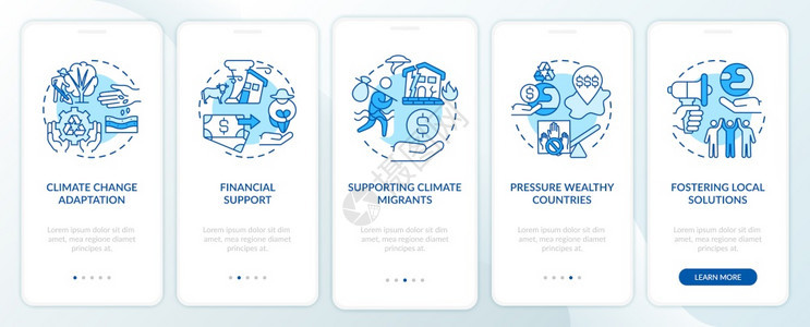 包含概念的移动应用程序页面屏幕上的气候正义任务环境问题通过5步图形指令带有RGB颜色插图的UI矢量模板气候正义包含概念的移动应用图片