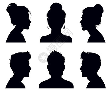 男与女头影人造图和全脸肖像匿名影子矢量图集成年人面对双光影男女头部不同侧面的人造图男女头影人造图和全脸肖像成年人面对双光影图集图片
