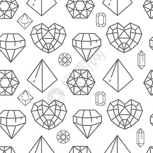 无色岩石有侧面三角形和心脏几何状玻璃珠宝装饰物品平式矢量图片