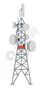 电站塔无线系统接收信号用作发器的金属孤立建造蜂窝通信结构电波和广播平坦的矢量配有盘子互联网或电话连接的塔台站图片