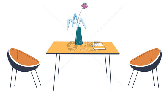 现代餐室或厨房内设计用餐桌椅装饰花的瓶办公桌简单的最小食用区现代装饰和细节平板式的病媒餐厅室内设计或厨房当代家庭图片