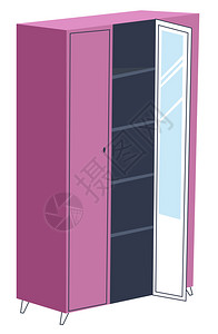 北欧衣帽间室内设计家具装有架子和镜的孤立衣柜更室的储藏公寓组织结构衣服的架子Trindy粉红色花园平板制的矢量装有架子和镜的粉红衣柜室内设插画