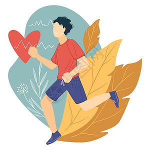 跑步改善心脏健康插画图片