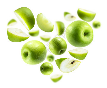 白色背景的绿苹果白背景的心脏形状绿色苹果图片