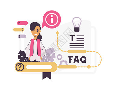 FAQ在线援助经常询问题操作员对服务和货物的问题提供答案或建议有语音泡沫的卡通妇女矢量客户支持概念常见问题操作员对服务和货物的问图片