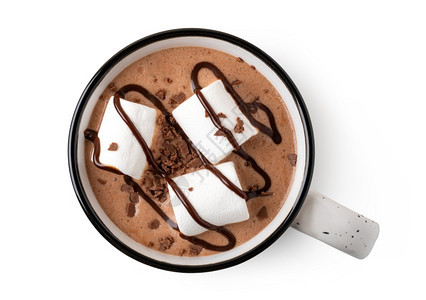 一杯热巧克力加棉花糖与隔绝在白色背景上图片