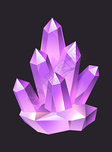 紫色珠宝卡通石水晶斯塔拉热石和螺旋多彩的3D豪华石英亮光的3d豪华石英在黑色闪亮地质物体上孤立的射线光闪亮或蓝宝石uu项或设计矢背景图片