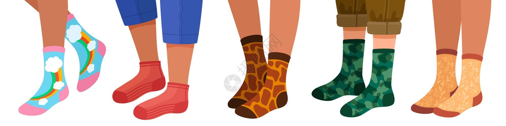 穿袜子的双腿男女双腿配有型式和纹理的时装袜子有的暖袜子矢量板女鞋装有时的女鞋有袜子的男腿装有袜子的双腿装有时和纹理的男女双腿装有图片