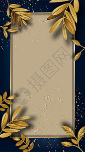 带框架和边的空白横幅金色的laurel叶和灰尘复制文本空间带有首饰和叶子的花圈优雅和的花叶价格证书平板的矢量金色叶和文字框架空横图片