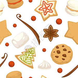 圣诞节姜饼干上面有玻璃和霜天衣无缝圣诞食品庆祝活动传统甜食棉花糖和浆果香肠奶油扁菜式的病媒圣诞姜饼和糕式图片