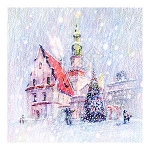 波兰兹南雪雨圣诞老市场广草图波兰兹南旧市场广图片
