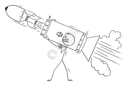 人或商发射大型火箭器变化概念或突破想法矢量卡通棒图或字符说明人或商发射大型火箭器开拓理想或变化概念矢量卡通棒图一图片